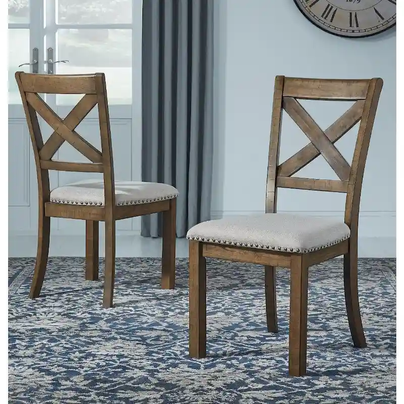 Cross-Back Dining Side Chairs with Upholstered Seat, Set of 2