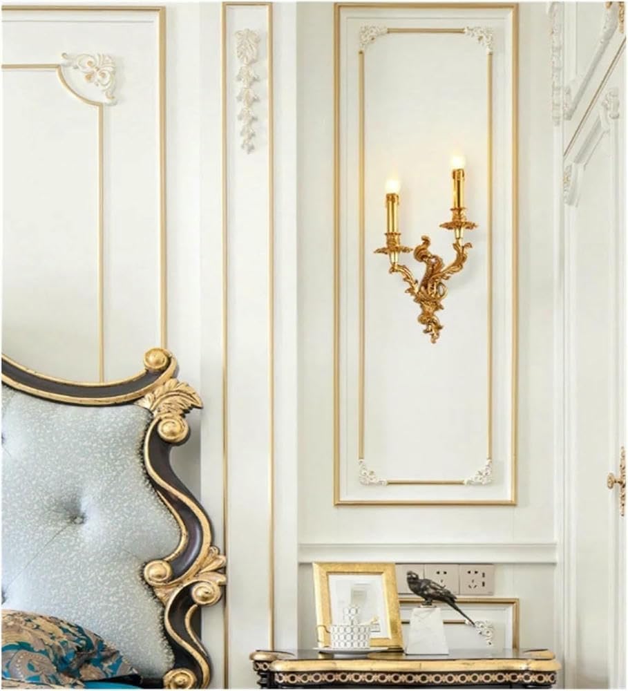 Wall Lamp Luxury Retro Candle Wall Lamp Living Room Dining Bedroom Bedside Hallway Grand Villa Lighting(Warm Light,2 Bulbs)