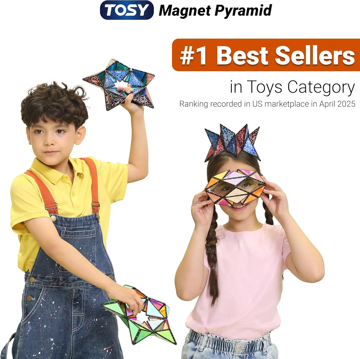 Magnetic Pyramid Puzzle: 14-Piece STEM Toy with 243 Magnets, 1 Billion Shapes