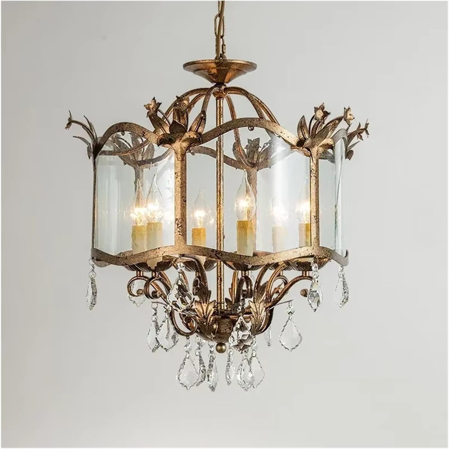 French Retro Chandeliers Candle Crystal Pendant Light for Bedroom Dining Room Living LED Lighting Lamps Home Decoration(Warm Light,6 Heads)