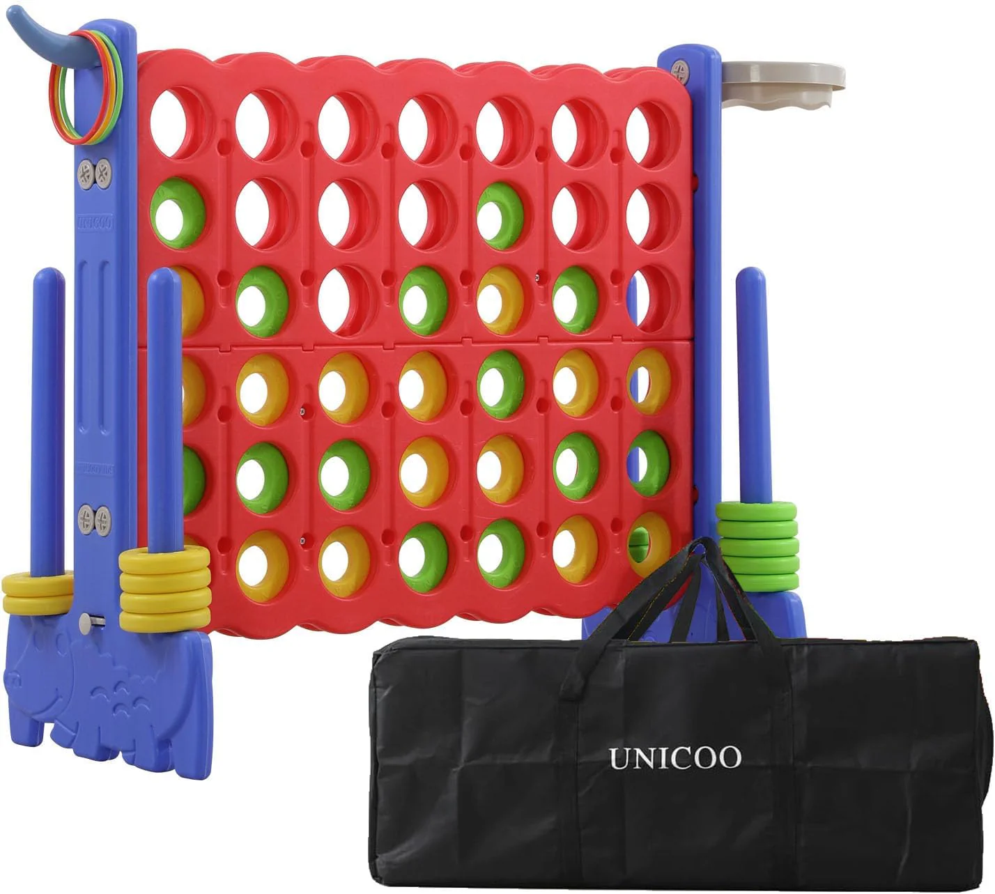 Giant 3-in-1 4-in-a-Row Game Set with Basketball Hoop, Ring Toss and Carry Bag