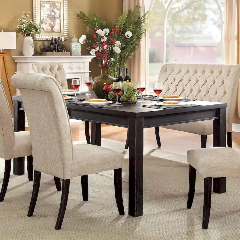 Rectangular Solid Wood Dining Table – Antique Black