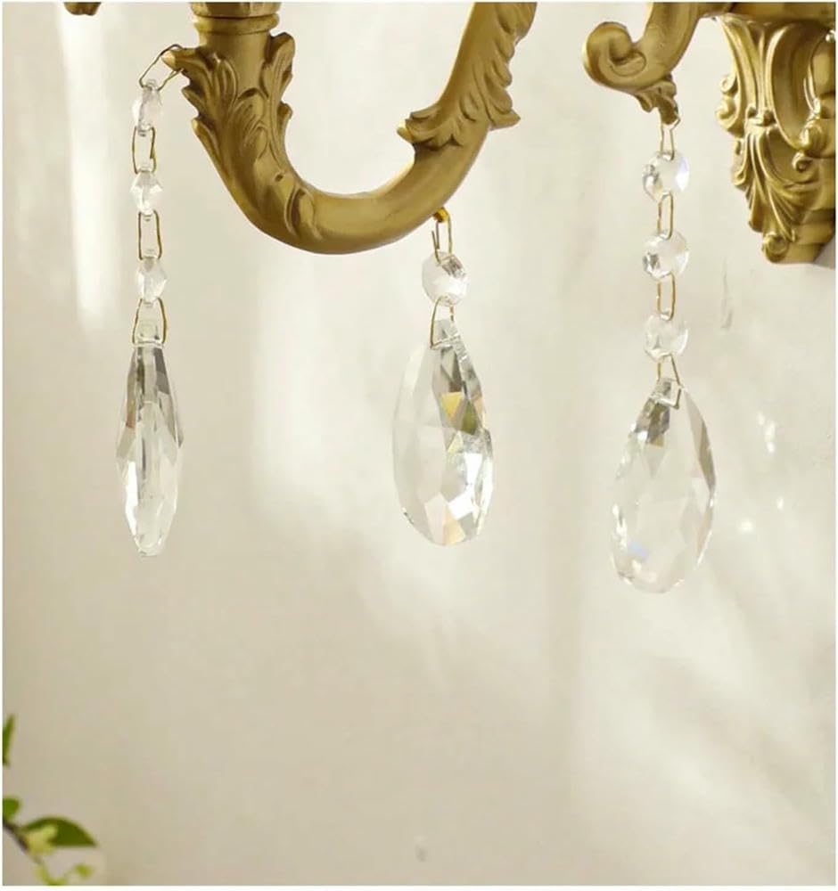 Wall Lamp American Design Luxury Candle Wall Lamp Retro Crystal Bedroom Bedside Living Room Aisle Corridor Staircase French(Cool White)