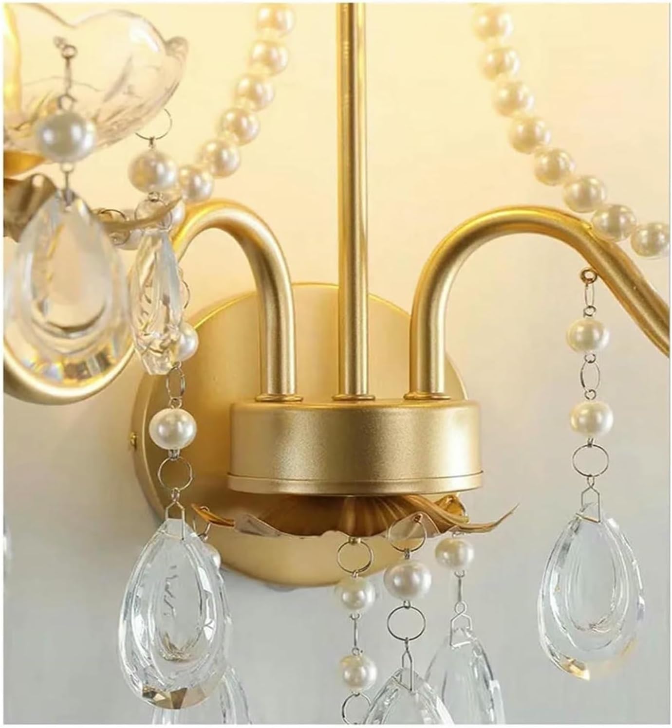 Wall Lamp French Luxury Retro Palace Crystal Pearl Wall Lamp Corridor Bedroom Bedside Living Room Dector Aisle Staircase Candle Lighting,Indoor(Warm Light)
