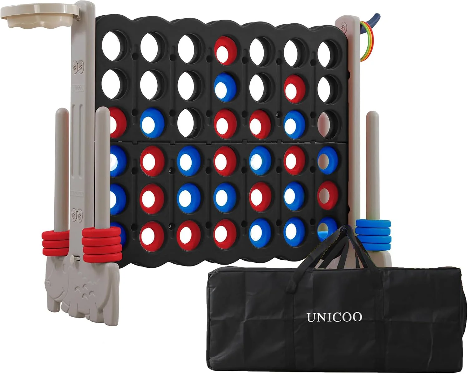 Giant 3-in-1 4-in-a-Row Game Set with Basketball Hoop, Ring Toss and Carry Bag