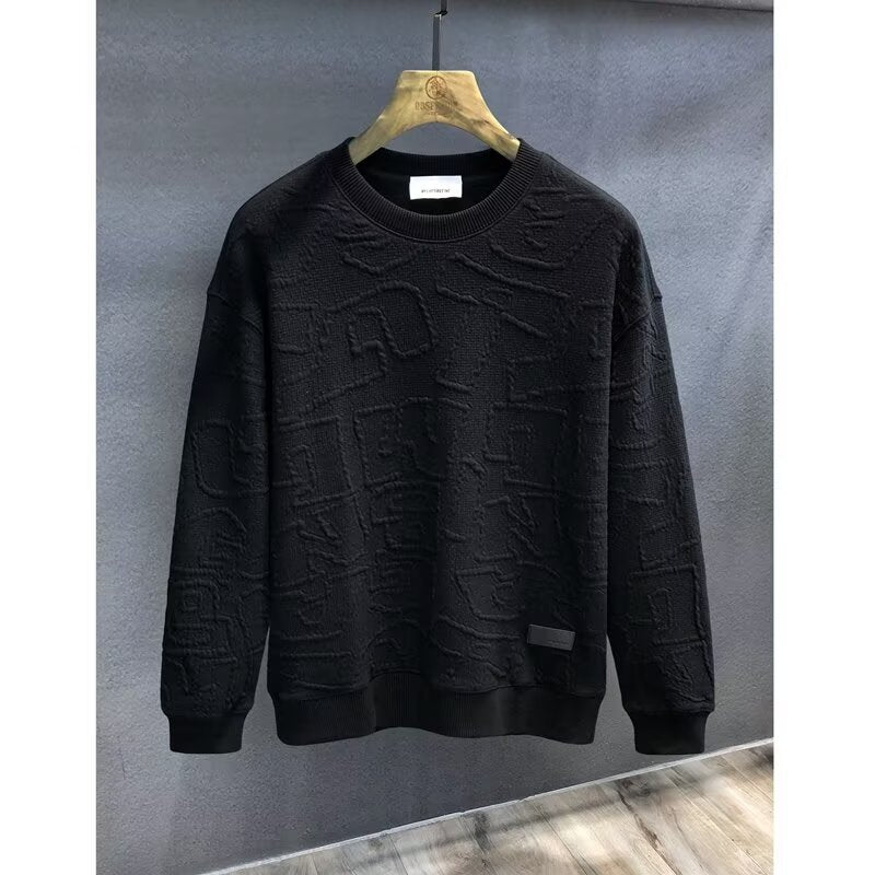 Men’s  Plus Size Textured Round Neck Long Sleeve Sweatshirt