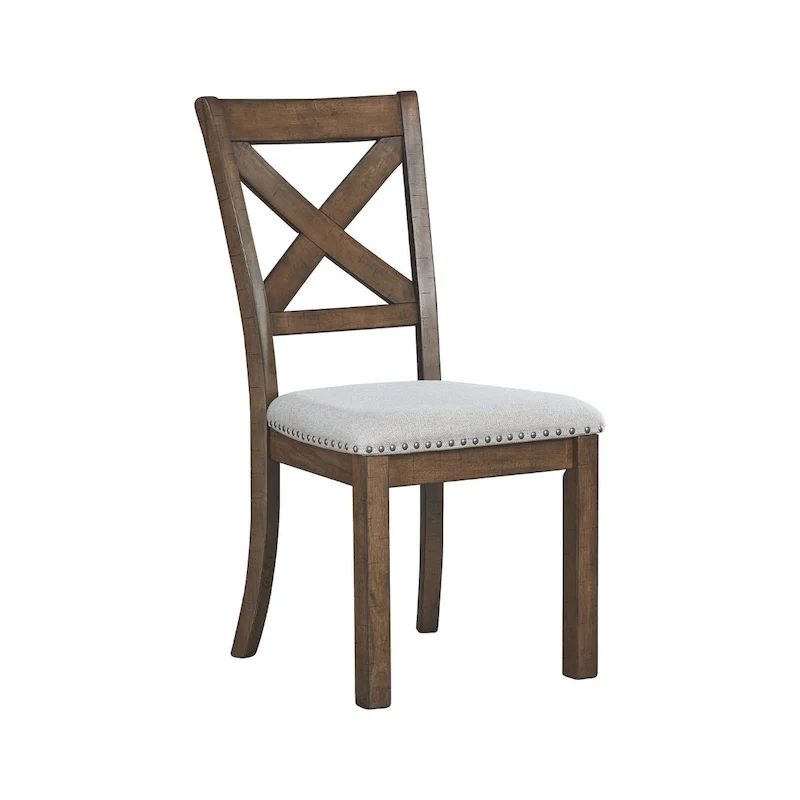 Cross-Back Dining Side Chairs with Upholstered Seat, Set of 2