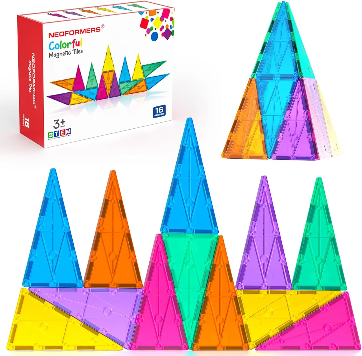 16PCS Magnetic Tiles Equilateral Triangle Expansion Pack, STEM Educational Construction Stacking Blocks, Compatible with Major Brands (16PC Equilateral Triangle)