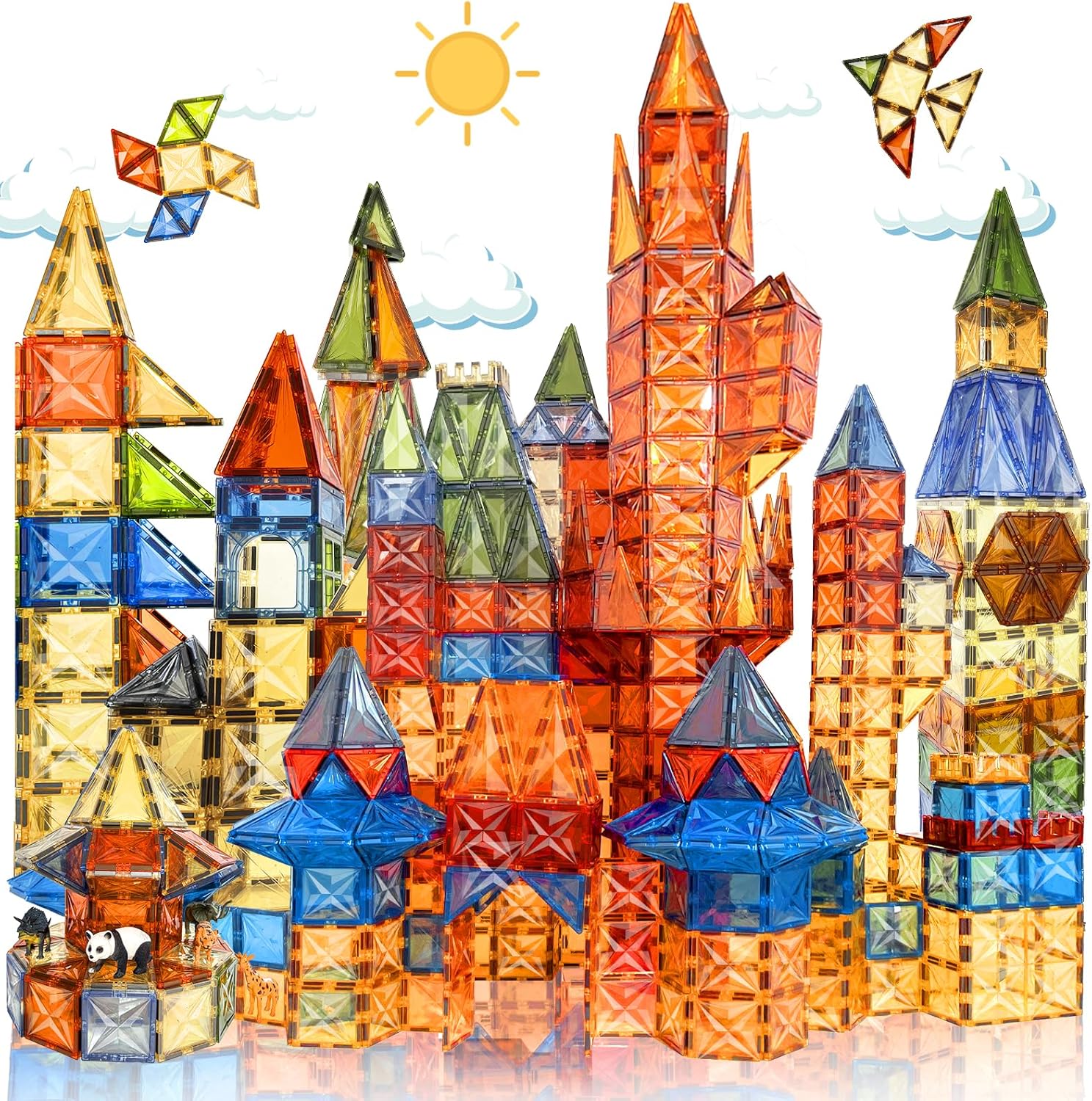 HarworLife 100 PCS Magnetic Tiles, Diamond Magnetic Blocks Building Set Magnet Tiles STEM Toys 3D Kids Preschool Educational Sensory Toys Gift for Toddlers Kids Boys Ages 3 4 5 6 7 8 9+ Year Old