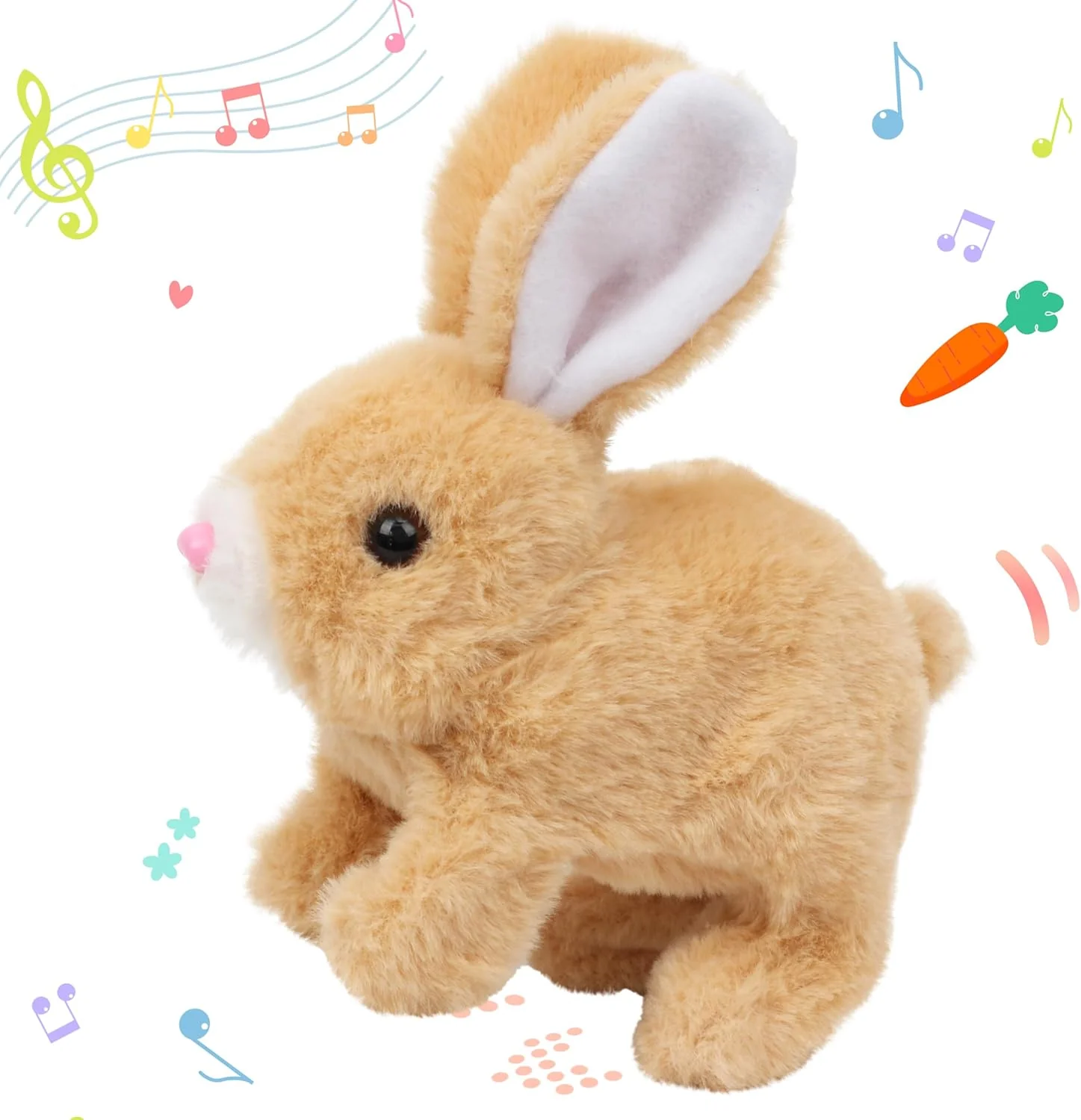 Interactive Hopping Rabbit Electronic Plush Bunny Toy with Sounds and Movements, 7'' Brown