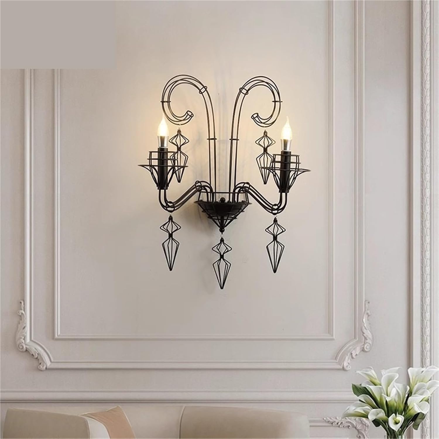French Retro Wall Light Industrial Candle Wall Lamp LED Iron Mounted Lights Hallway Hotel Bedroom Bedside Lamps Durable(Warm White (2700-3500K))