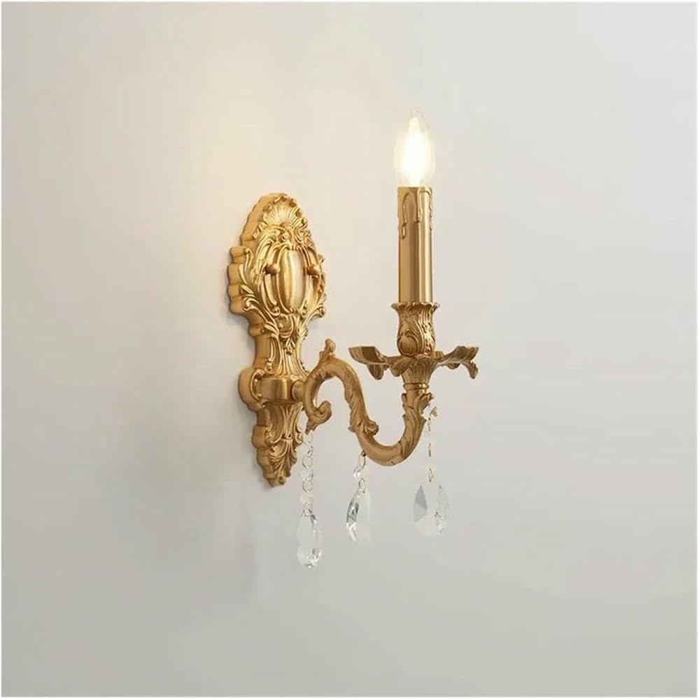 Wall Lamp American Design Luxury Candle Wall Lamp Retro Crystal Bedroom Bedside Living Room Aisle Corridor Staircase French(Warm Light)
