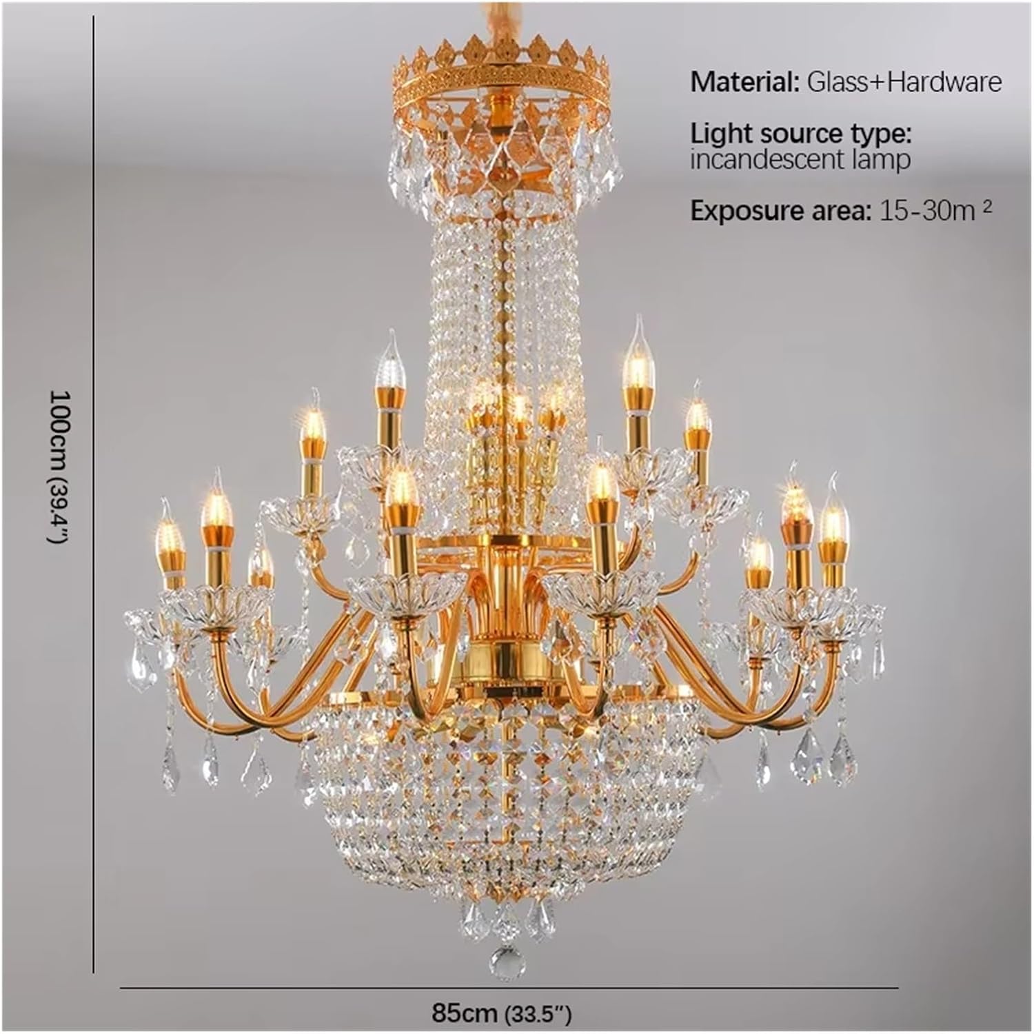 Luxurious Golden Crystal Pendant Lamp European Candle Lamp Art Living Room Restaurant Bedroom Villa Hotel Chandelier ?(Warm White)