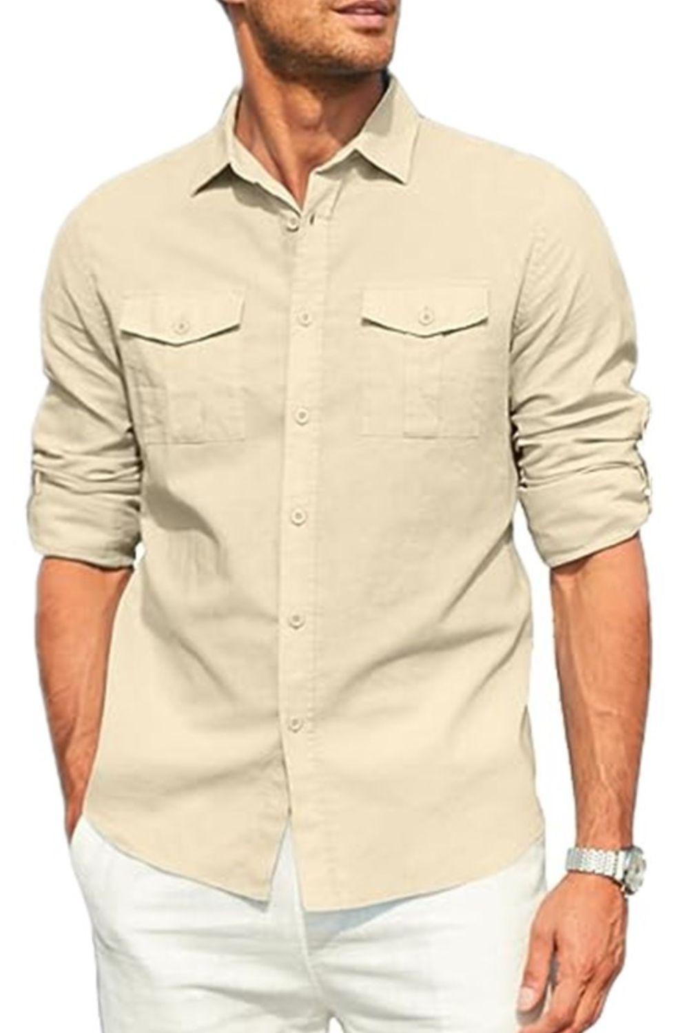 Men’s Plus Size Button Down Collared Neck Long Sleeve Shirt