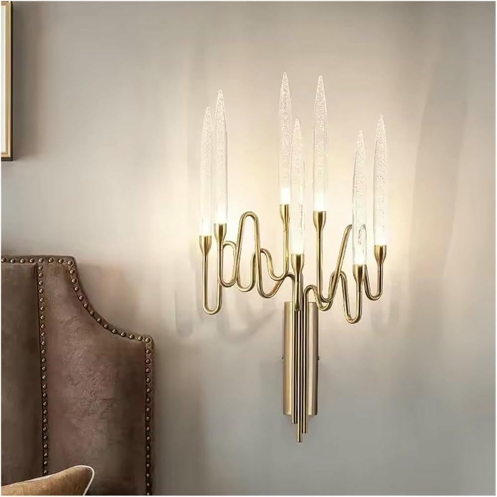 Wall Lamp Modern Crystal Sconce for Bedroom Bedside Fashion Candle Wall Lamp Luxury Indoor Lustre Golden Led Home Decor Corridor Light(Cool White(5500-7000K))