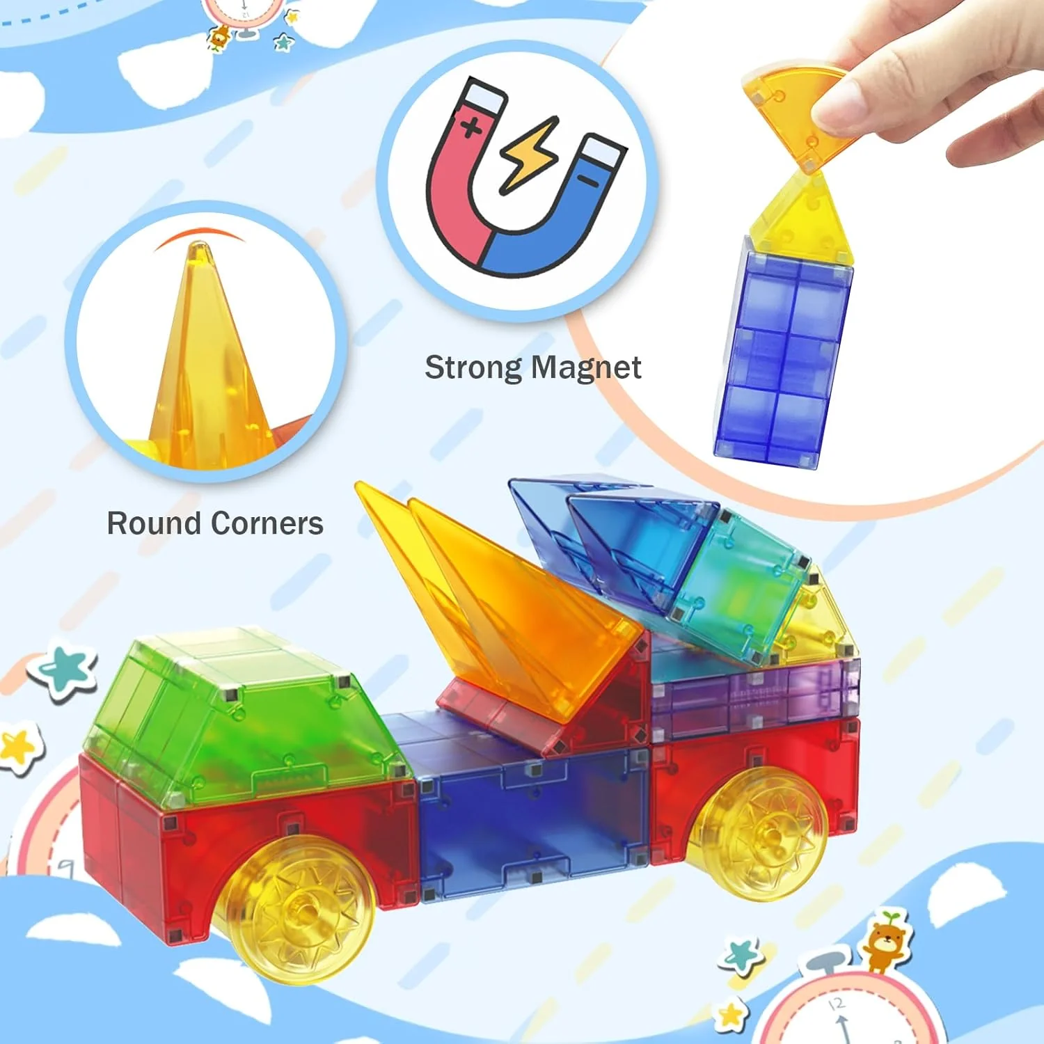 66 Piece Magnetic Blocks - Translucent Building Cubes for Kids Ages 3-8, STEM Educational Toys