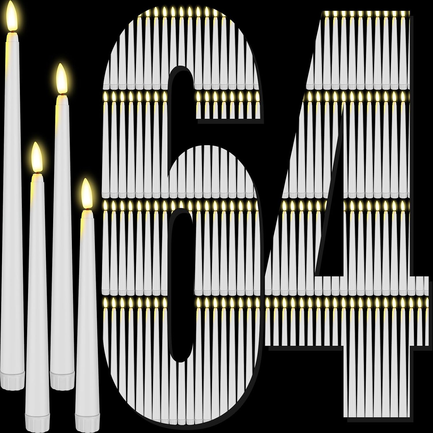 Rossesay 64 Pcs Wedding Flameless LED Taper Candles Battery Operated Candles 4 Sizes of 8.5'', 9.65'', 10.83'', 12.8'' Candlesticks Flickering for Halloween Christmas Church Wedding(Red)