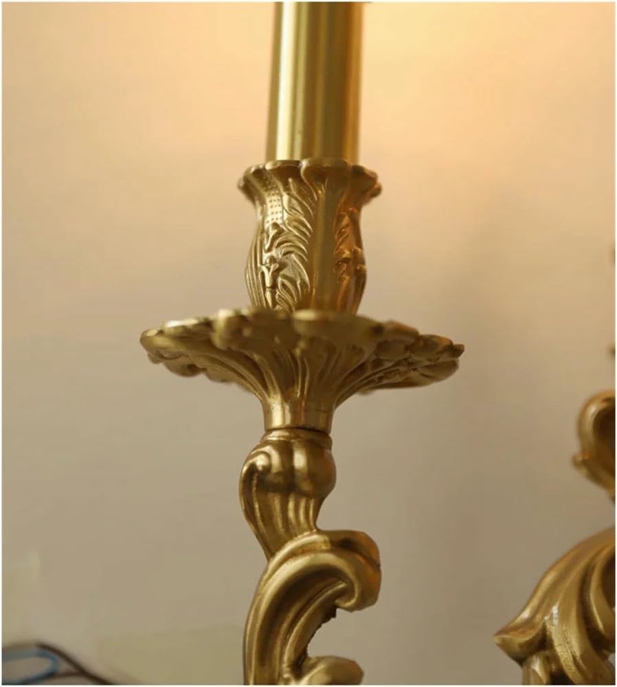 Wall Lamp Vintage Copper Candle Wall Lamp Living Room Bedroom Bedside Corridor Aisle Stair Sconce French Lighting Home Decor(Warm Light buld,3 Heads)