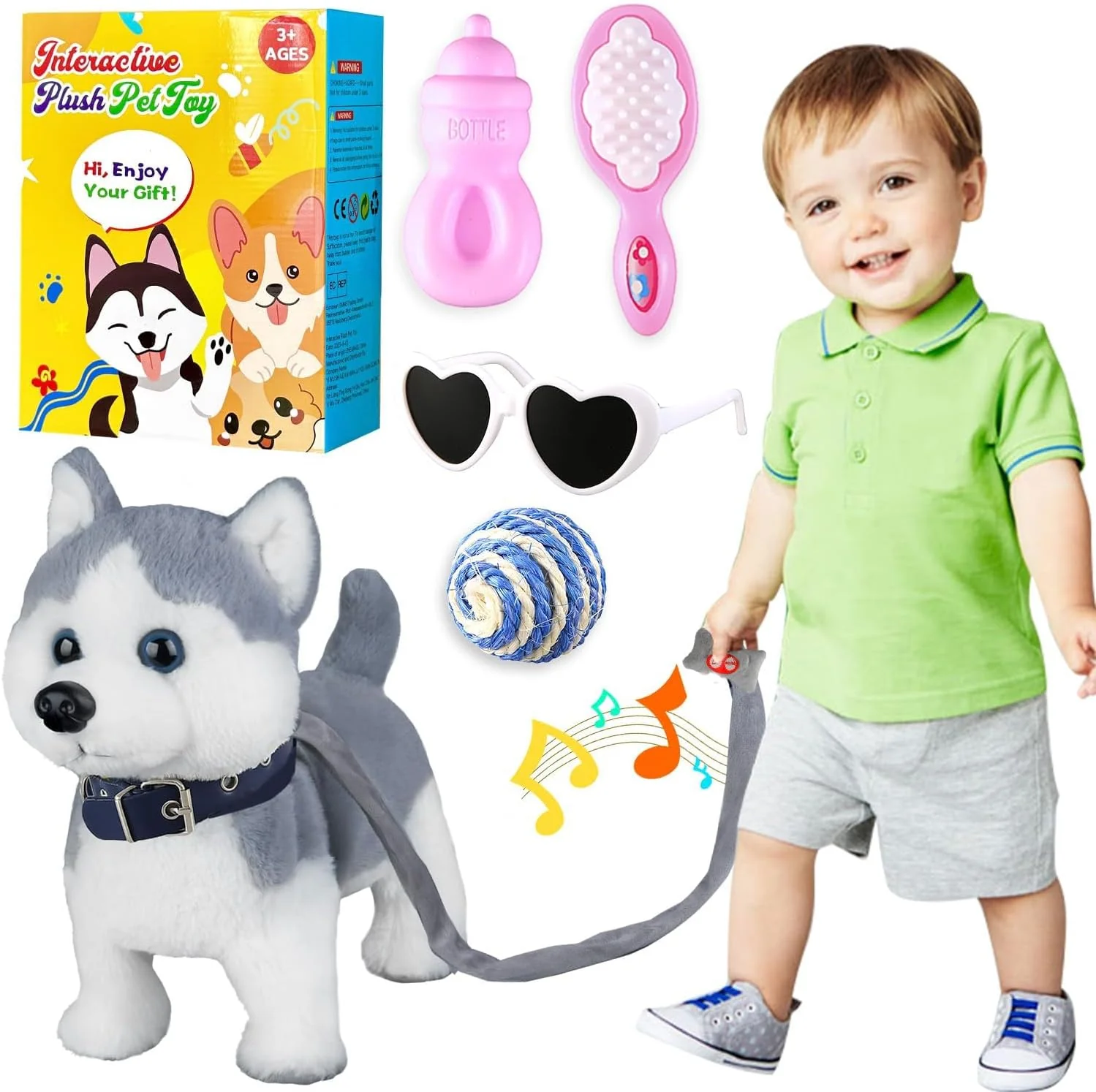 Husky Walking Dog Toy for Girls, Interactive Barking Puppy with Control Leash, Musical Dancing Plush Electronic Pet