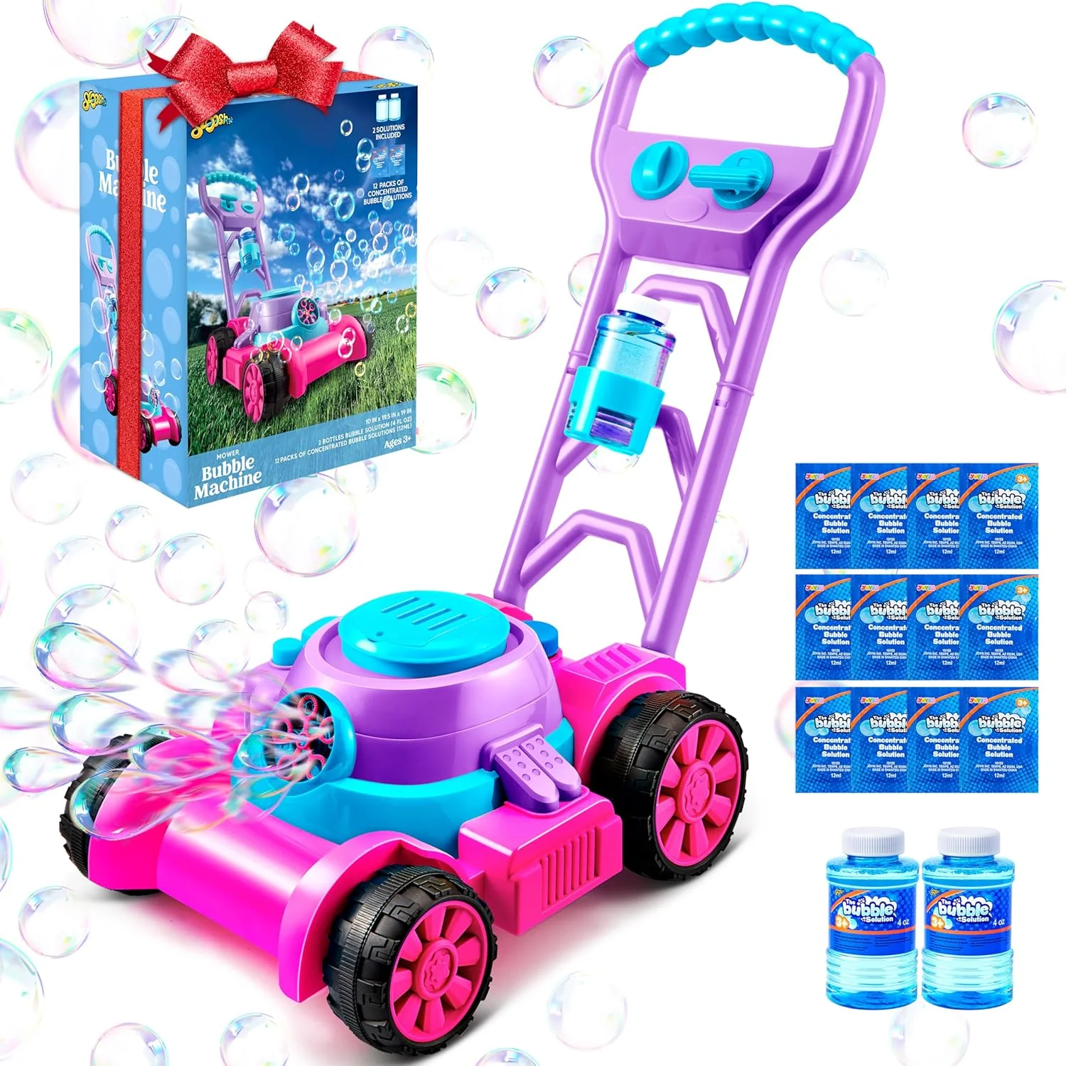 Bubble Lawn Mower Toddler Toys - Spill-Proof Machine for Indoor Outdoor Play