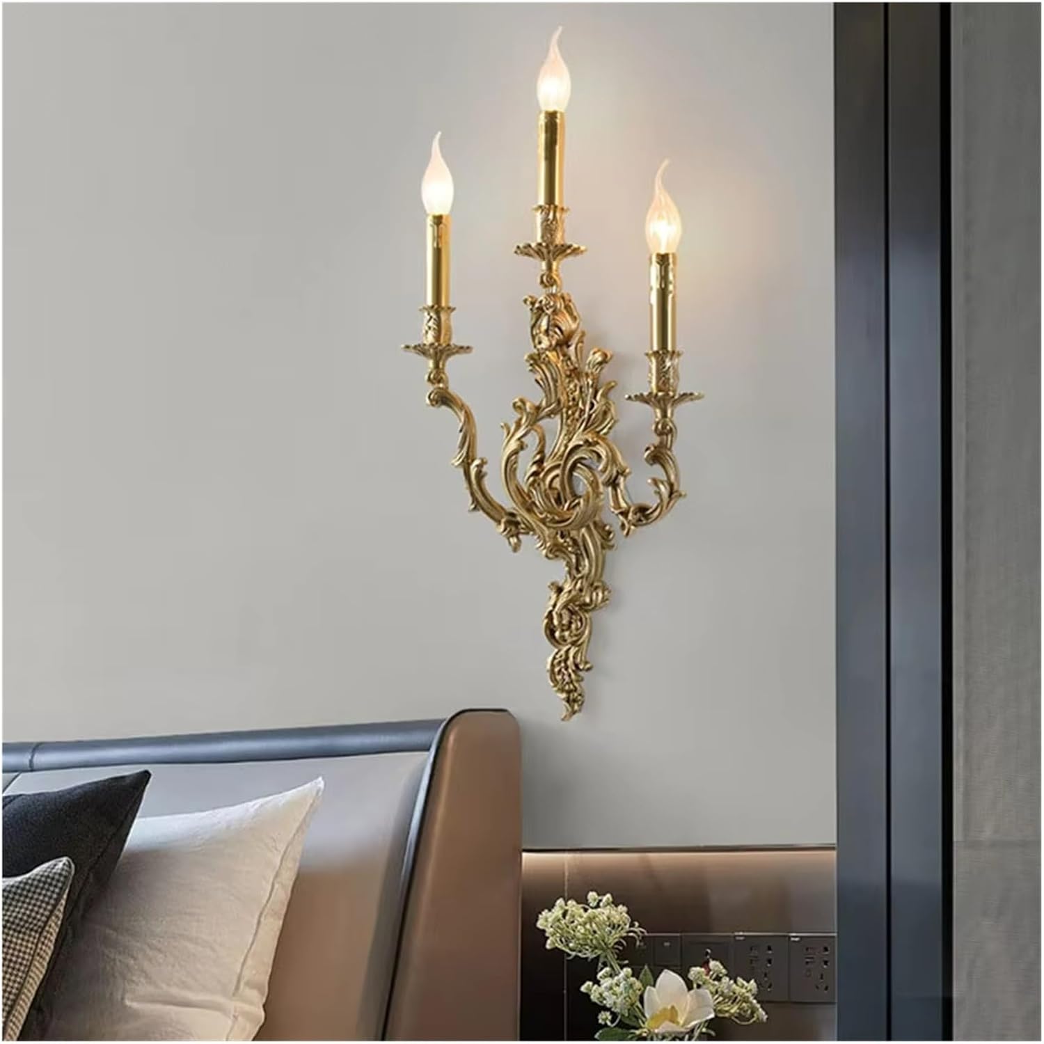 Copper Candle Wall Lamp Living Room Dining Room Bedroom Bedside Light Aisle Atmospheric Villa Lighting(Cool White,36 * 72cm)