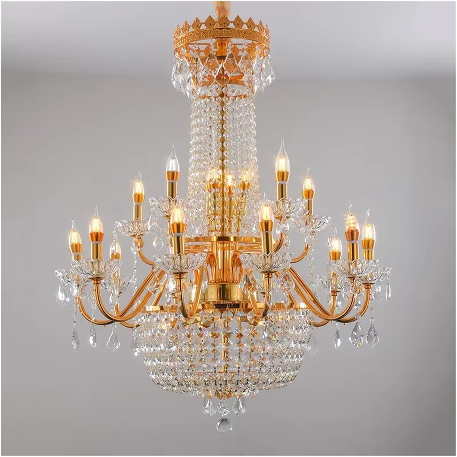 Luxurious Golden Crystal Pendant Lamp European Candle Lamp Art Living Room Restaurant Bedroom Villa Hotel Chandelier ?(Neutral White)