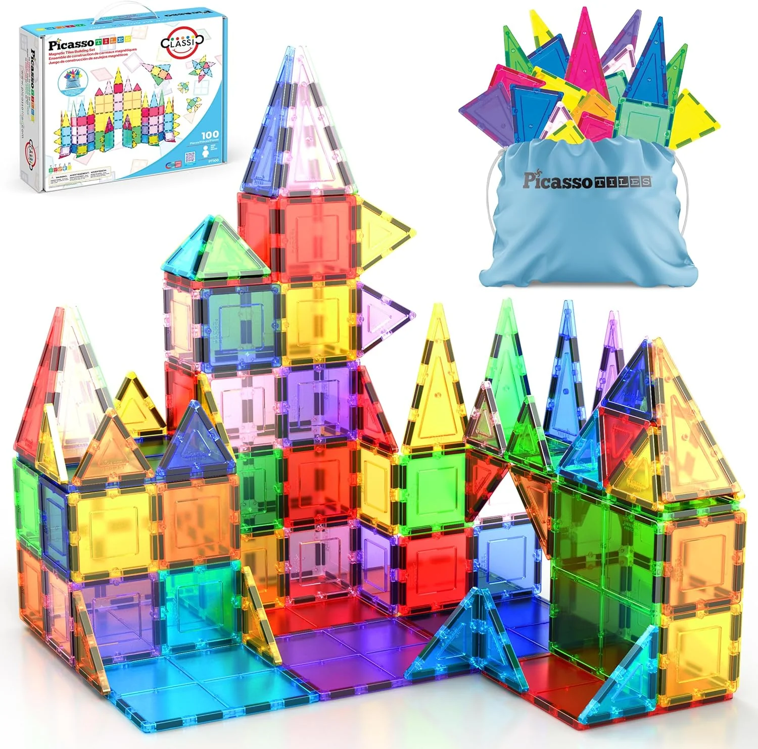 100 Piece Clear Magnetic 3D Building Tiles Set - Educational Construction Playboards