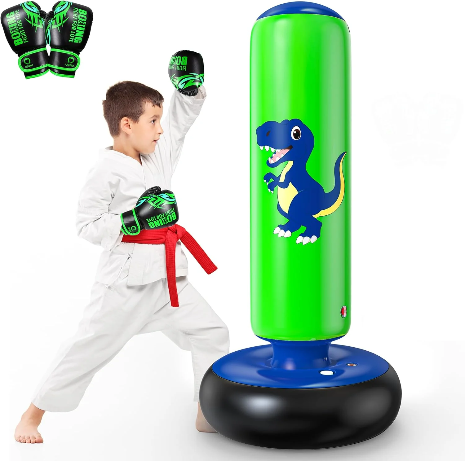48 Inch Inflatable Dinosaur Punching Bag with Boxing Gloves for Kids Ages 3-8