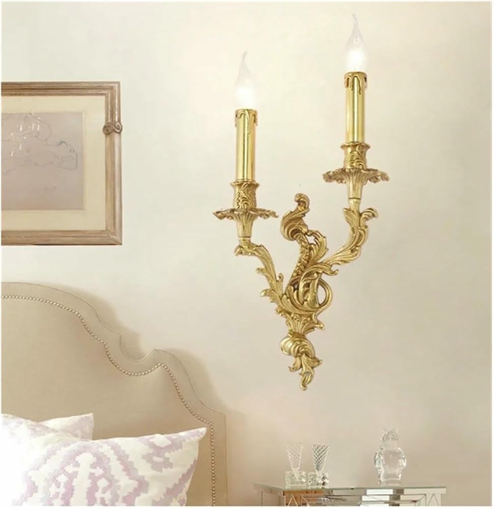 Wall Lamp Luxury Retro Candle Wall Lamp Living Room Dining Bedroom Bedside Hallway Grand Villa Lighting(Warm Light,2 Bulbs)