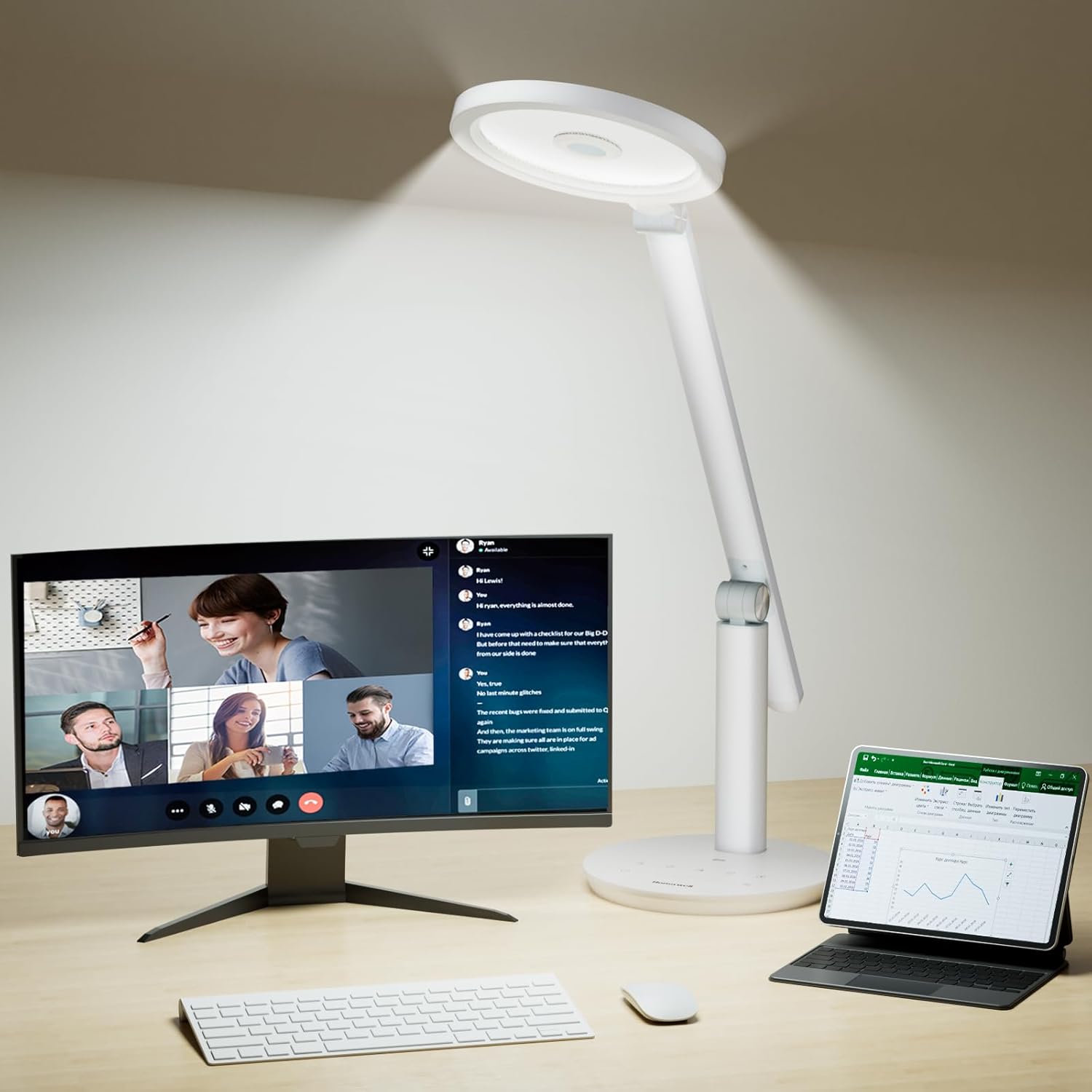 Honeywell Desk Lamp for Home Office, H6 Sunturalux? Eye-Caring Led Desk Light, 800LM Dimmable Desk Lamp with Timer, Touch Control Tall Desk Reading Light, Table Lamp for Circle Webcam, Study, Bedroom