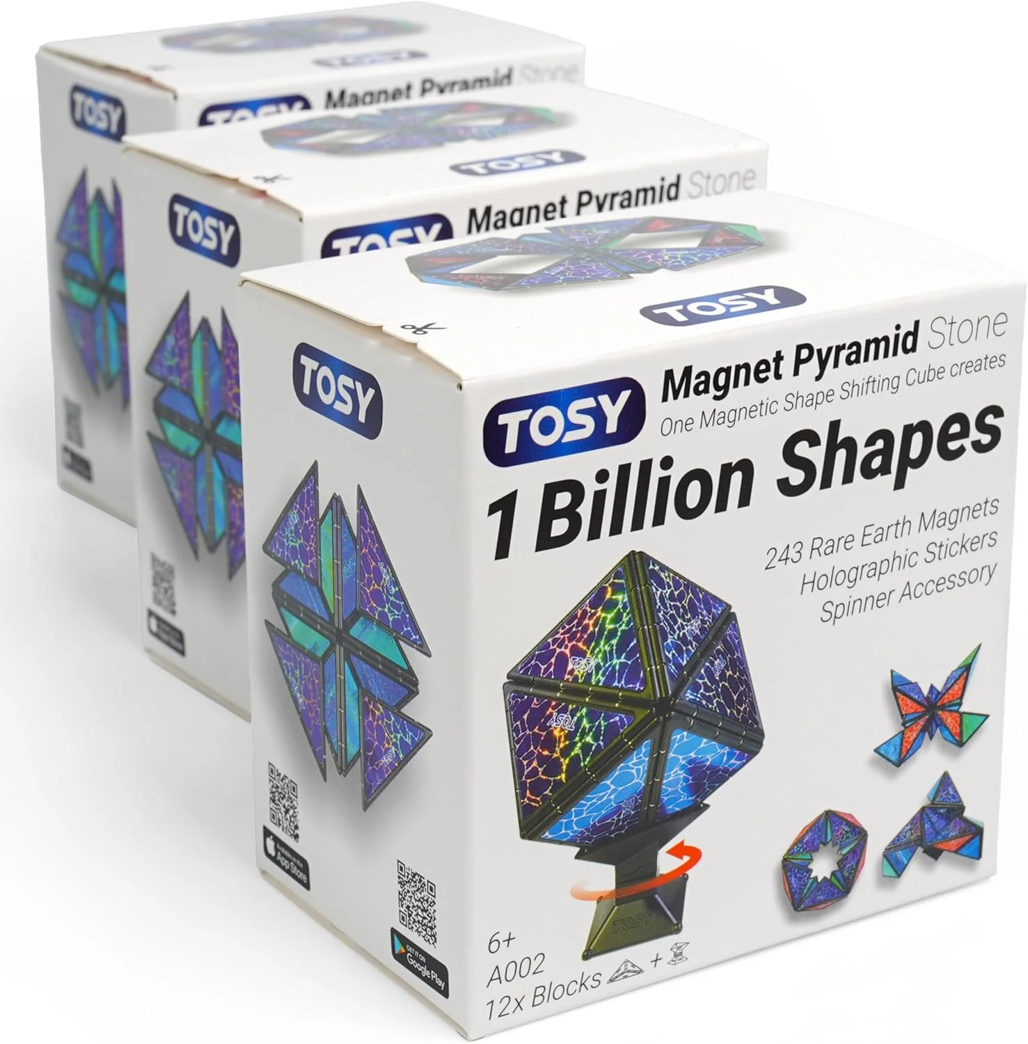TOSY Magnet Pyramid Stone - 1 Cube Transforms into 1 Billion Shapes (Bunny, Egg Basket, Flowers, Heart…), 243 Rare Earth Magnets, Holographic Design, Puzzle/STEAM Toy, Easter Birthday Gift, 2-Pack
