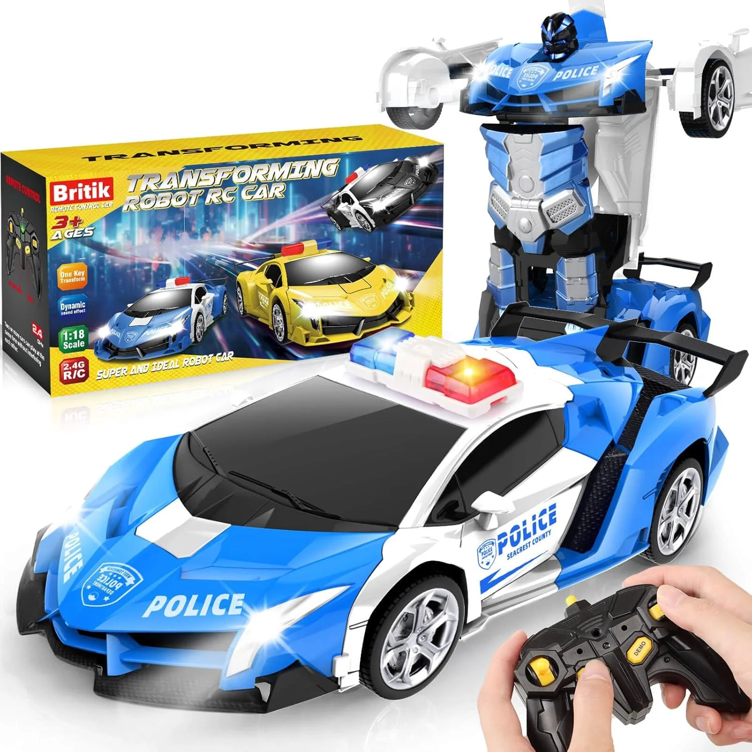 Transforming Remote Control Car for Boys 4-12, 2.4GHz RC Robot Toy with 360° Rotation
