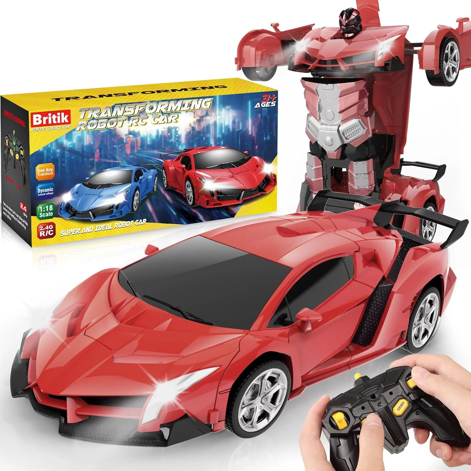 Transforming Remote Control Car for Boys 4-12, 2.4GHz RC Robot Toy with 360° Rotation