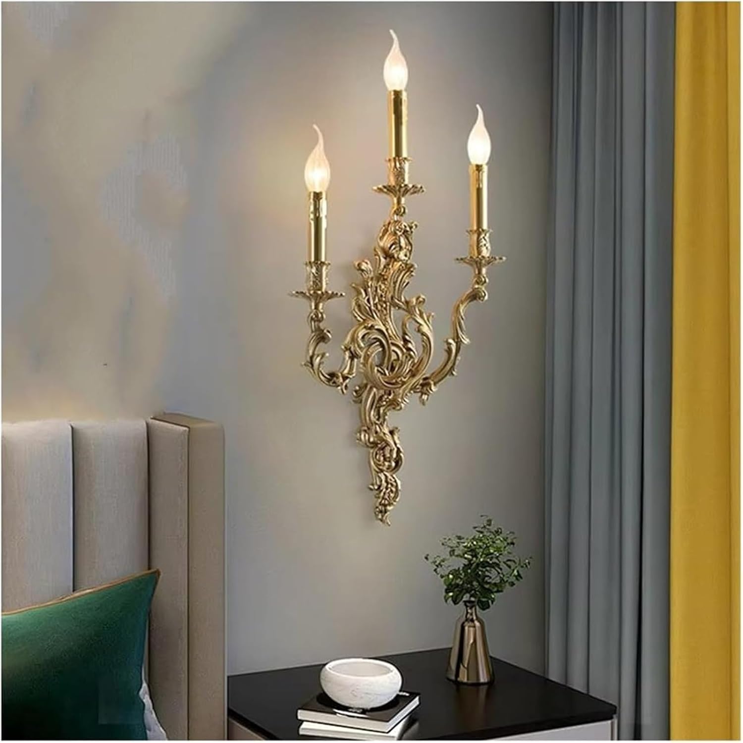 Copper Candle Wall Lamp Living Room Dining Room Bedroom Bedside Light Aisle Atmospheric Villa Lighting Modern(Cool White,36 * 72cm)