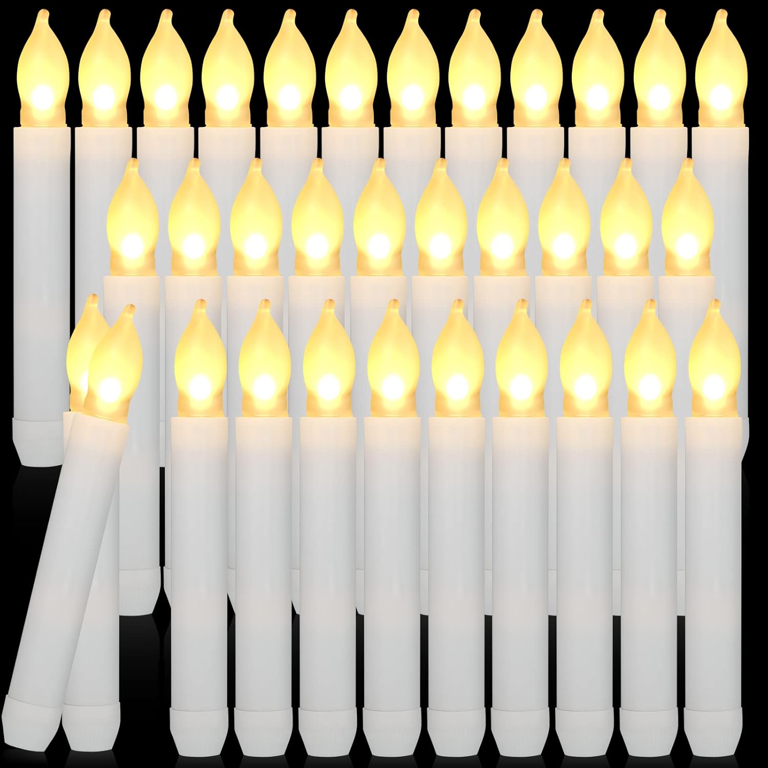 Macarrie 60 Pcs Flameless LED Taper Candle Battery Operated Flickering LED with Warm Light for Wedding Church Battery Not Included(White Candle Yellow Light)