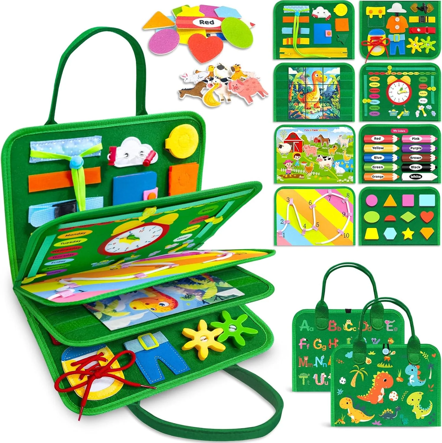 8-Page Montessori Busy Board for Toddlers - Sensory Learning Activity Book