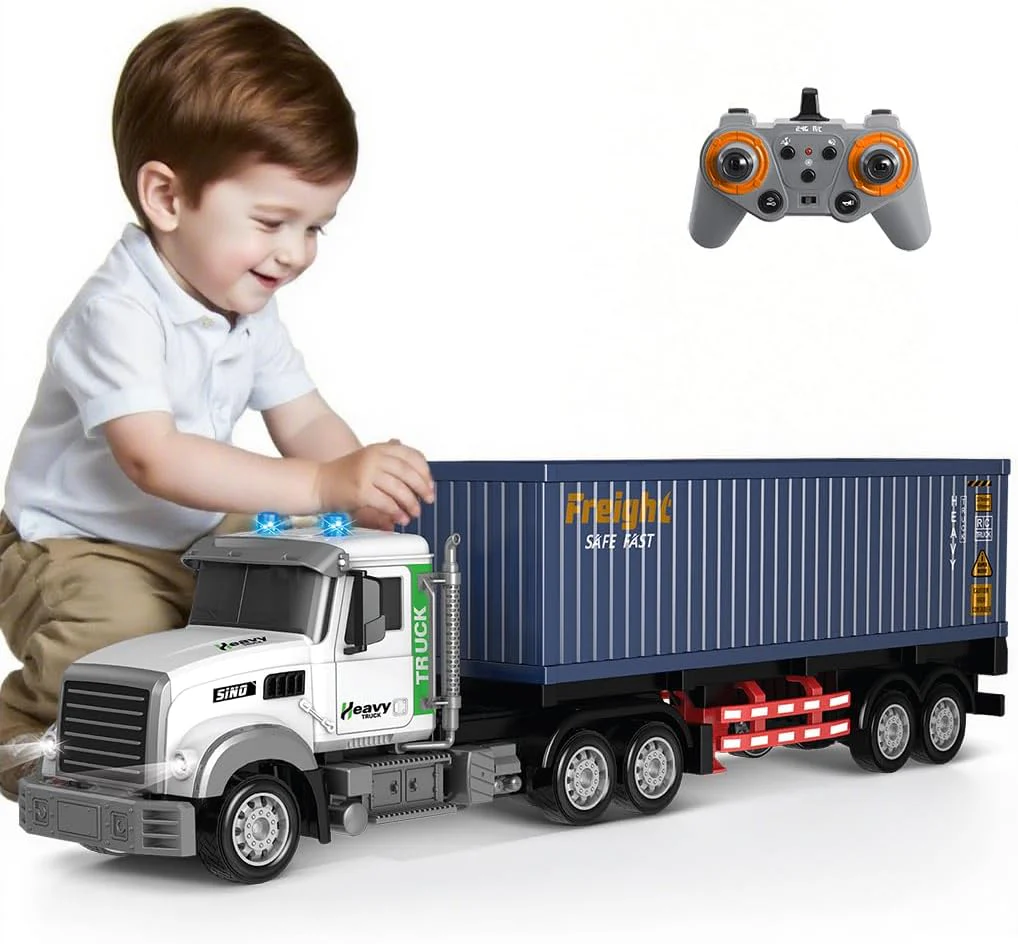 23.6-Inch 9-Channel Remote Control Semi Truck with Trailer - 1:24 Scale RC Container Carrier