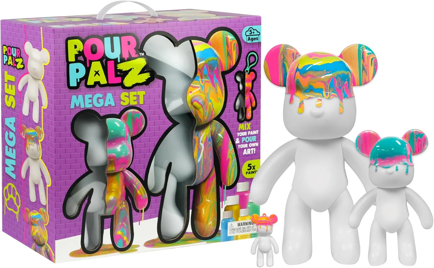 DIY Paint Pouring Kit with XL & Standard Figures, 5 Acrylic Paints for Kids & Adults