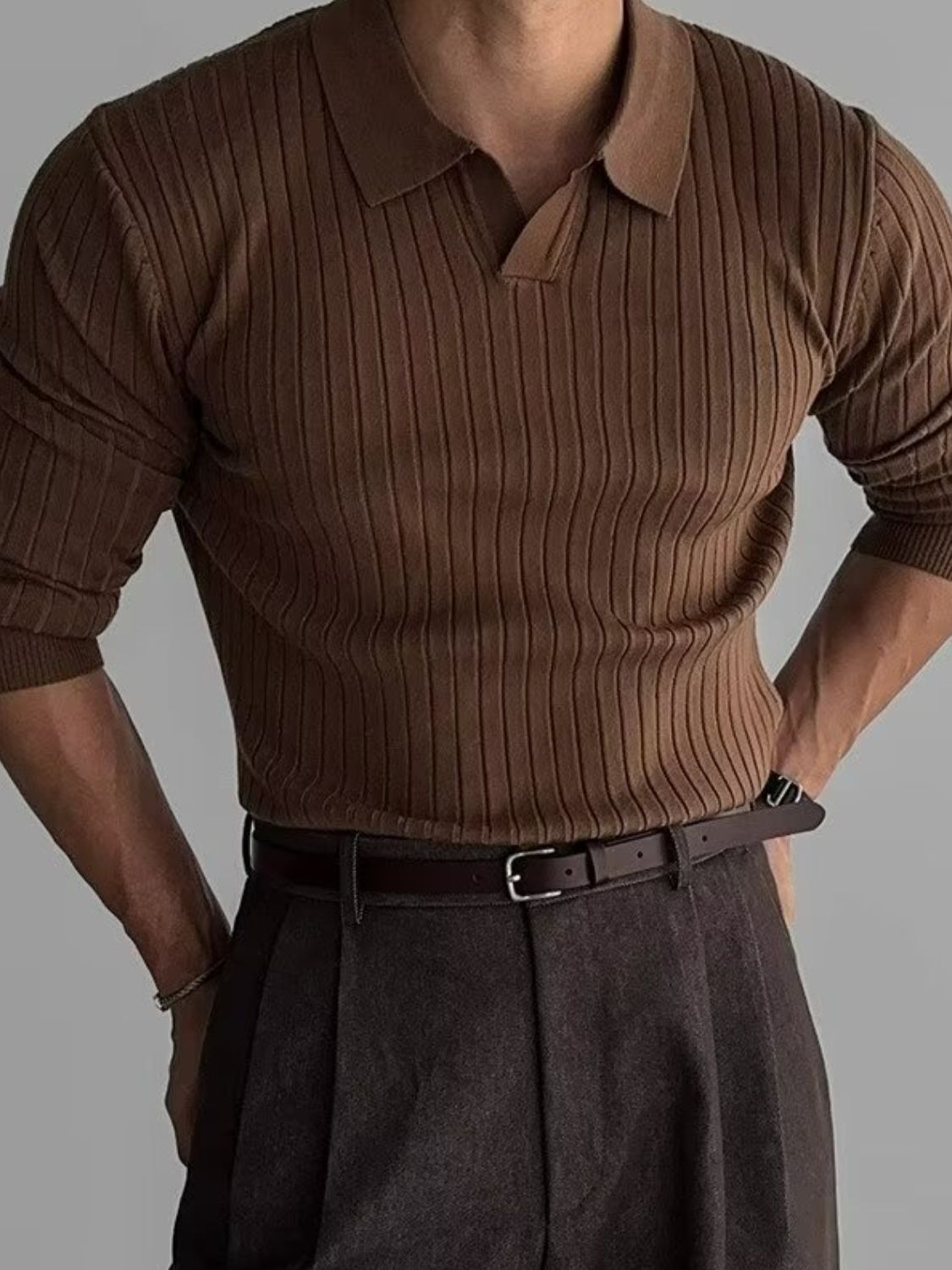 Men’s Plus Size Collared Neck Long Sleeve Polo