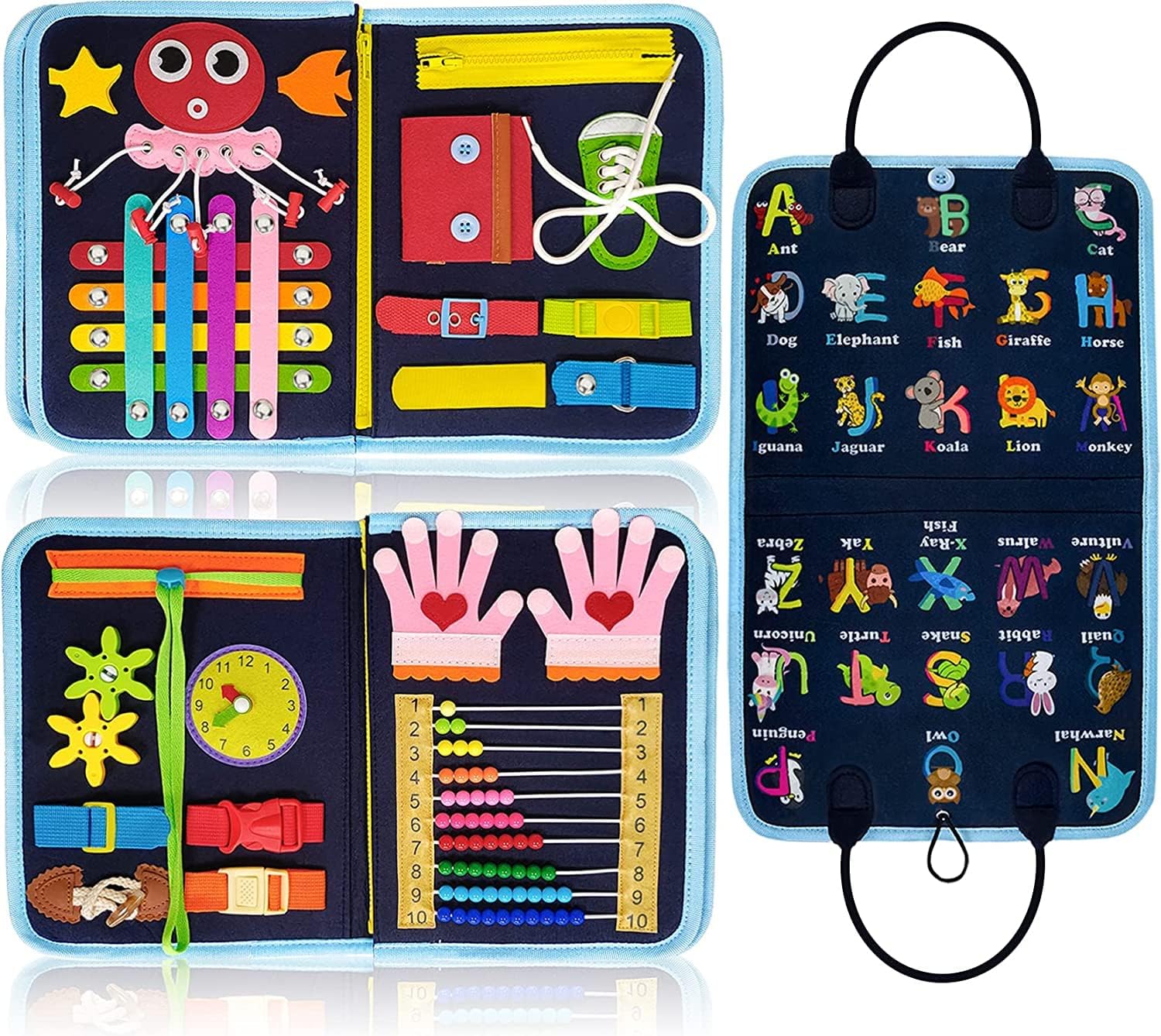 8-Page Montessori Busy Board for Toddlers - Sensory Learning Activity Book
