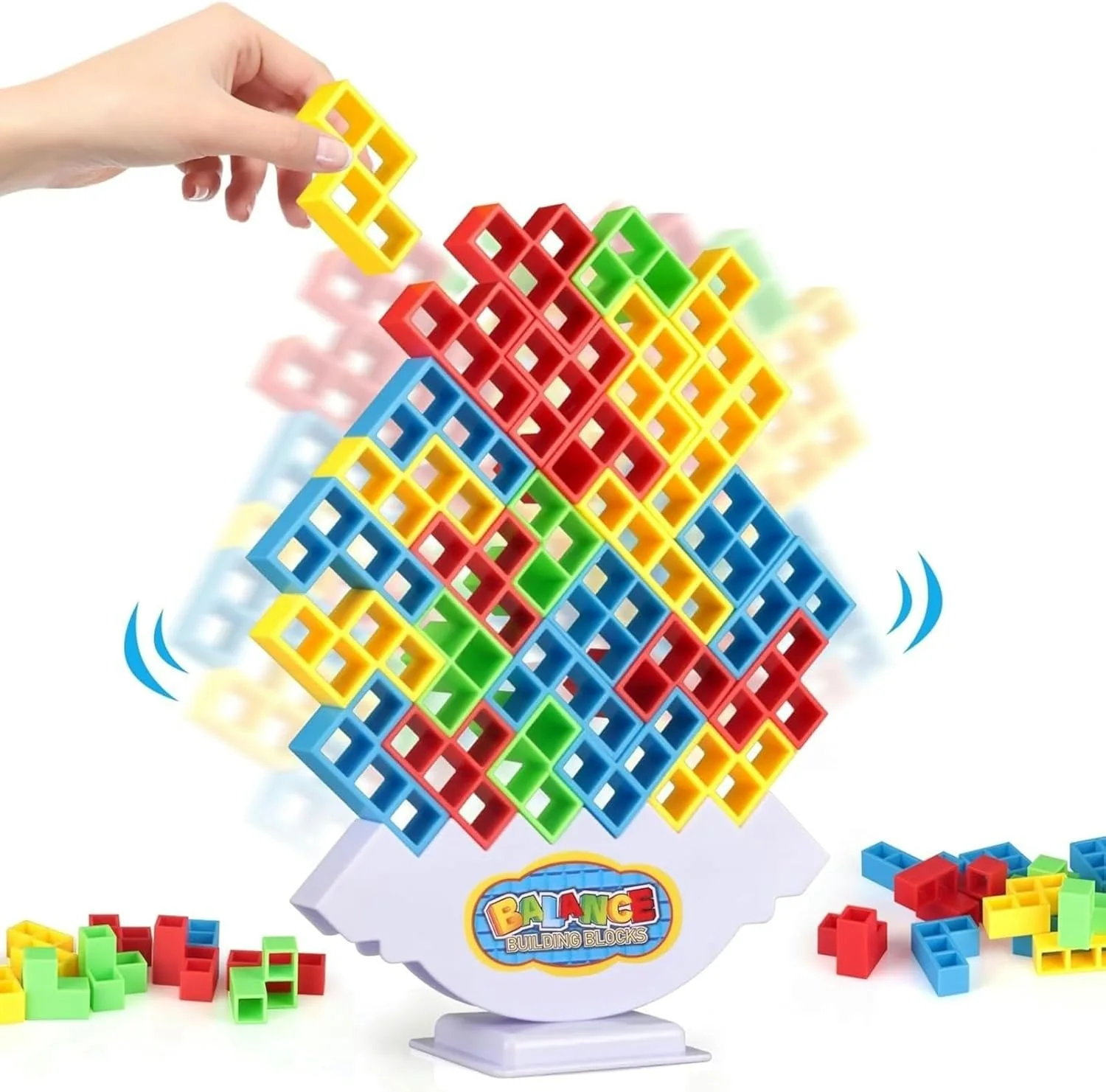 64 Pcs Stacking Tower Game with 22 Cards, Giant Tumble Balance Game for Kids and Adults