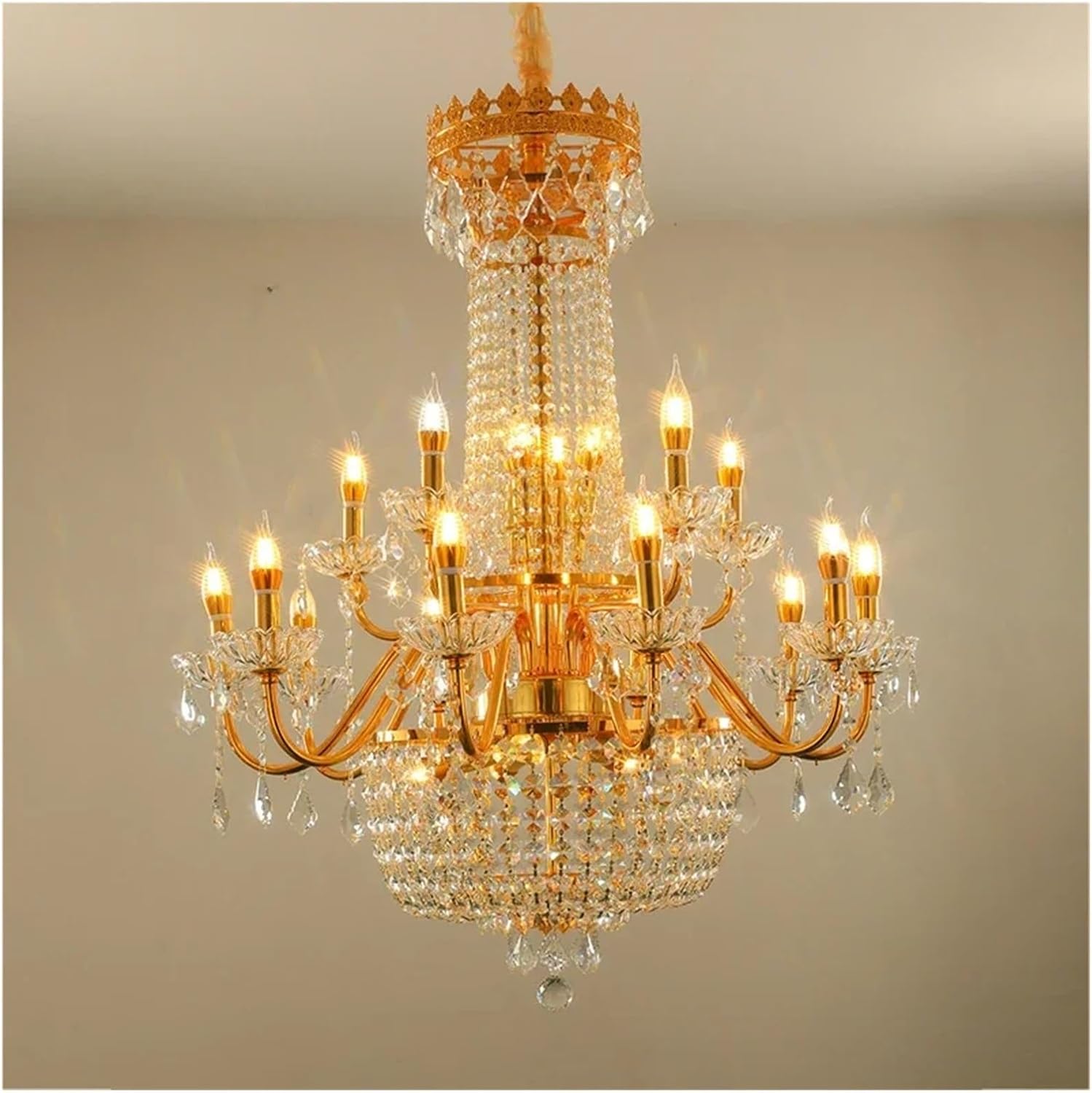 Luxurious Golden Crystal Pendant Lamp European Candle Lamp Art Living Room Restaurant Bedroom Villa Hotel Chandelier ?(Warm White)