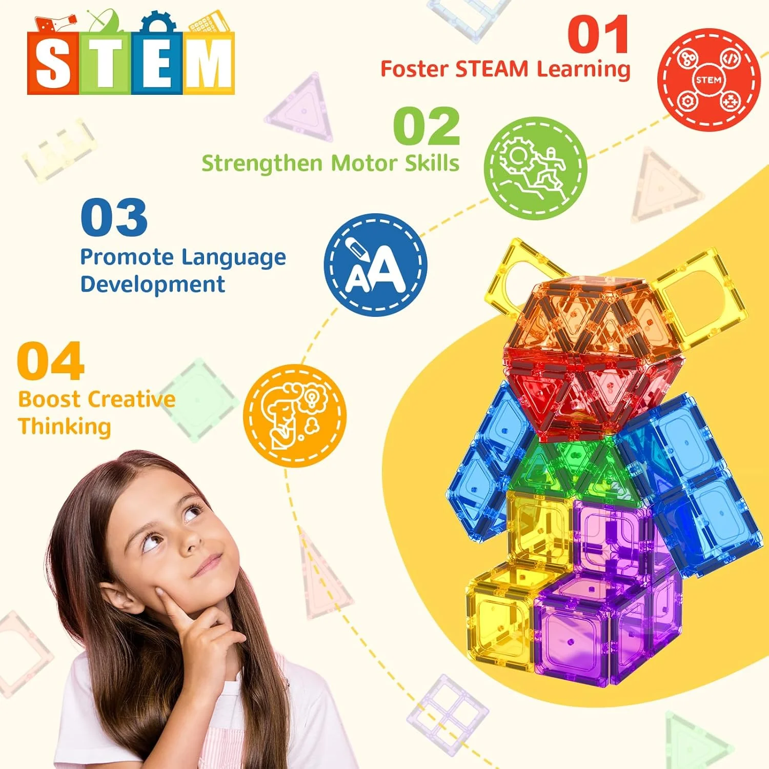 Coodoo 60 PCS Magnetic Building Tiles Kids Toys STEM Magnetic Blocks Sensory Toys Kids Games Magnet Building Toy for Boys and Girls Aged 3+, Kid Brain Development Preschool Kindergarten Toddler Toy