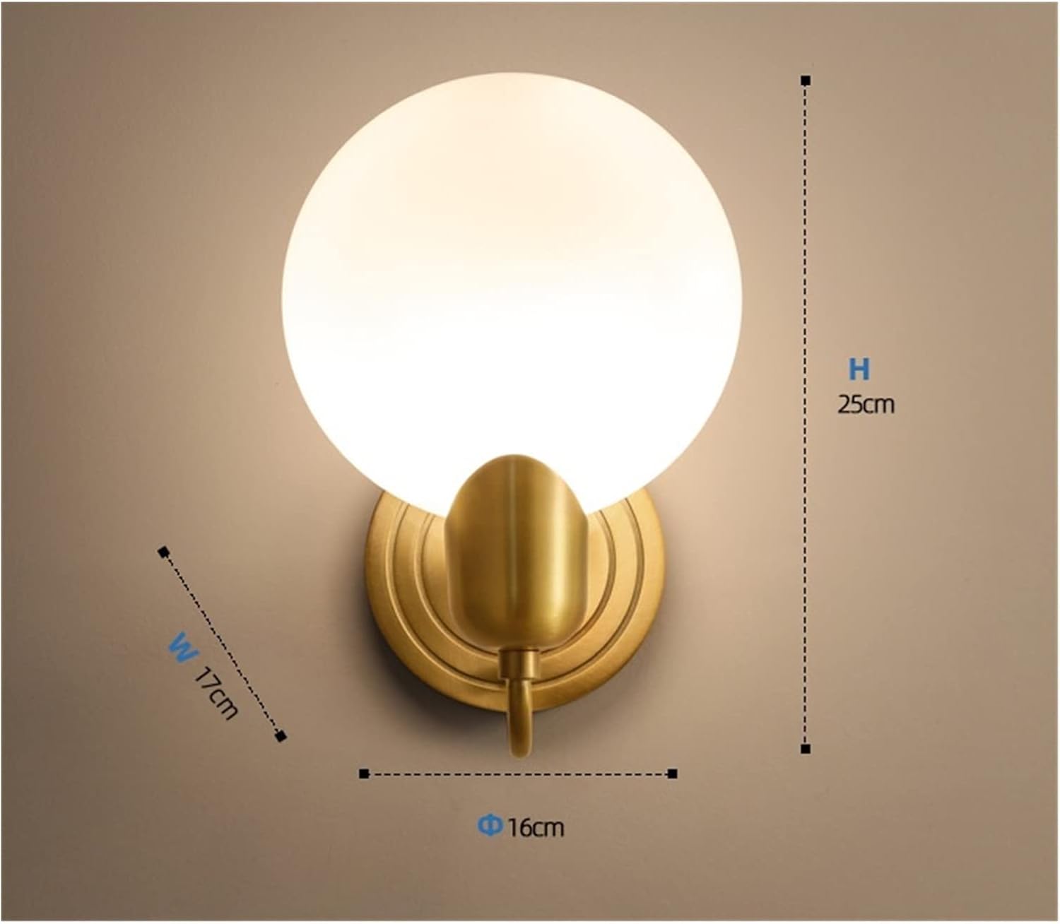 Wall lamp, Copper Wall Lamp Living Room Aisle Wall Lamp Round Lampshade Transparent LED Bedroom Bedside Background Wall Lamp,Light Candle (Warm White Dia16cm H25cm),Warm White,Dia16cm H25cm