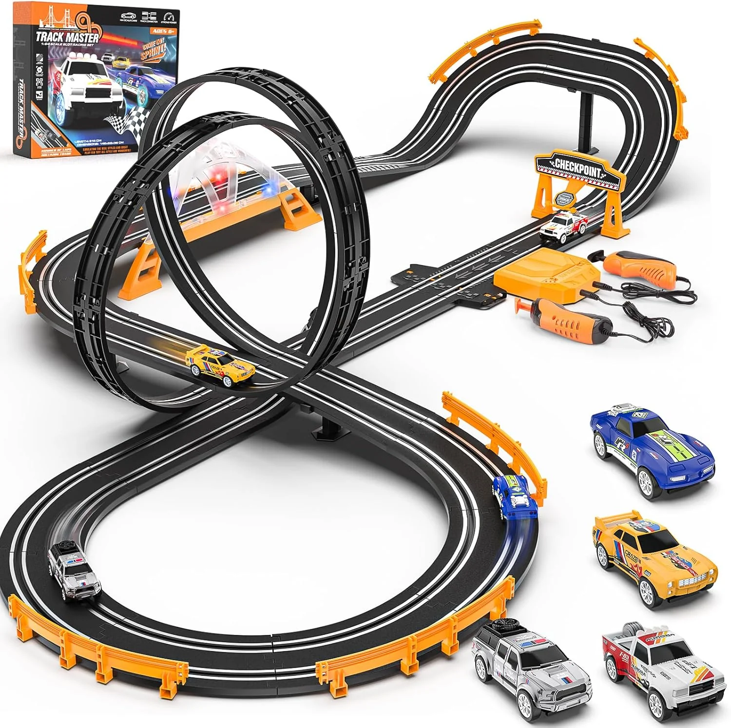 Slot Car Race Track Set with 4 High-Speed Cars, 20.2ft Dual Racing Track with 360° Loop