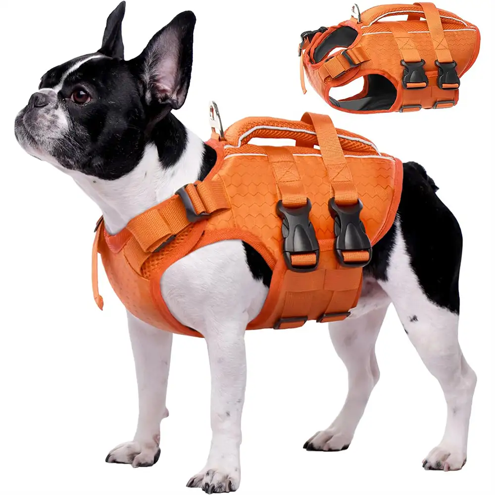 Adjustable Dog Life Jacket with Reflective Strips for Medium and Large Dogs