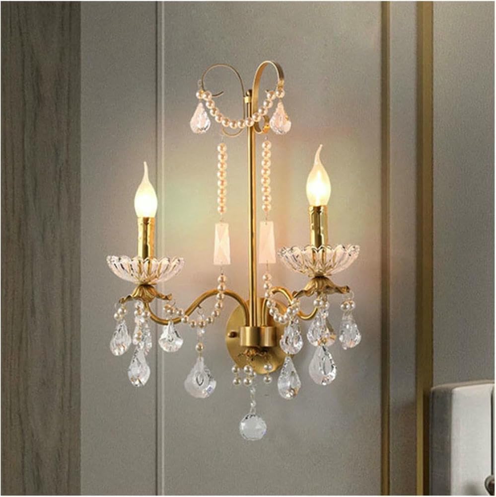 Wall Lamp Retro Palace Crystal Pearl Wall Lamp Corridor Bedroom Bedside Living Roo Dector Aisle Staircase Candle Lighting,Hallway(2 Colors Changeable)