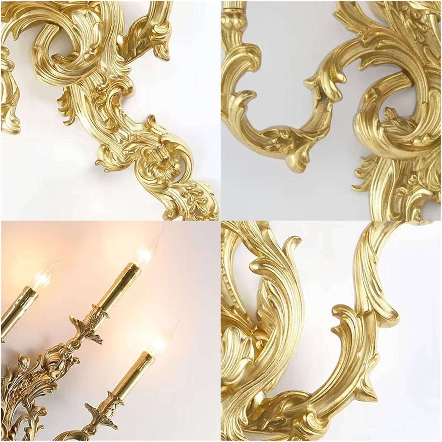 Copper Candle Wall Lamp Living Room Dining Room Bedroom Bedside Light Aisle Atmospheric Villa Lighting(Cool White,36 * 72cm)