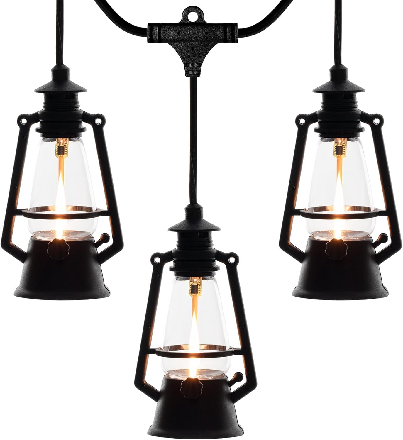 10 Light LED Flicker Flame Plastic Oil Lamp String Set, 20ft Black Wire �C Indoor/Outdoor Vintage Flame Effect