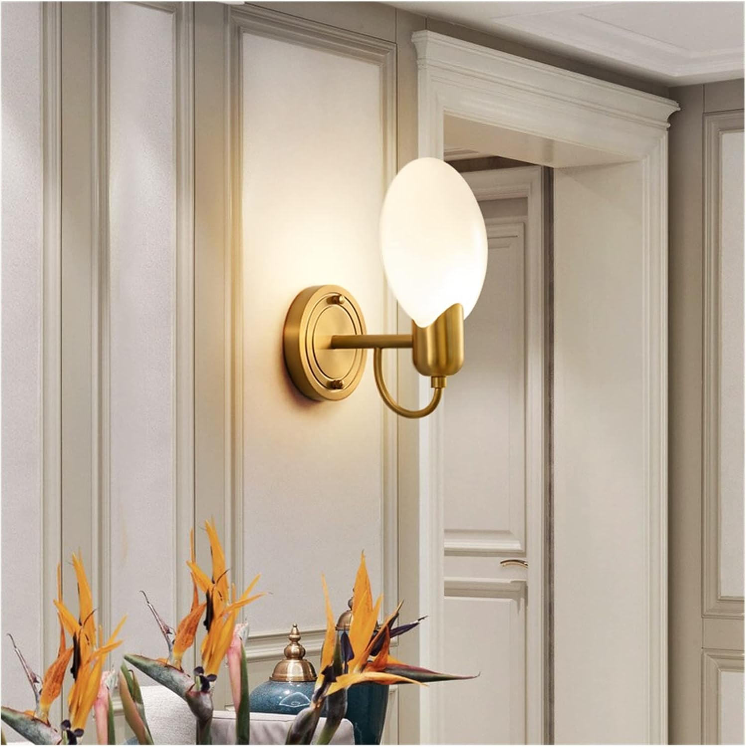 Wall lamp, Copper Wall Lamp Living Room Aisle Wall Lamp Round Lampshade Transparent LED Bedroom Bedside Background Wall Lamp,Light Candle (Warm White Dia16cm H25cm),Warm White,Dia16cm H25cm